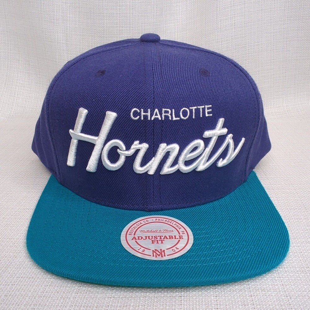 Charlotte Hornets Mitchell & Ness Team Script 2Tone Snapback NBA Hat- Purpl/Teal